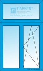 Т-образное двустворчатое глухое – правое поворотно откидное окно Эконом